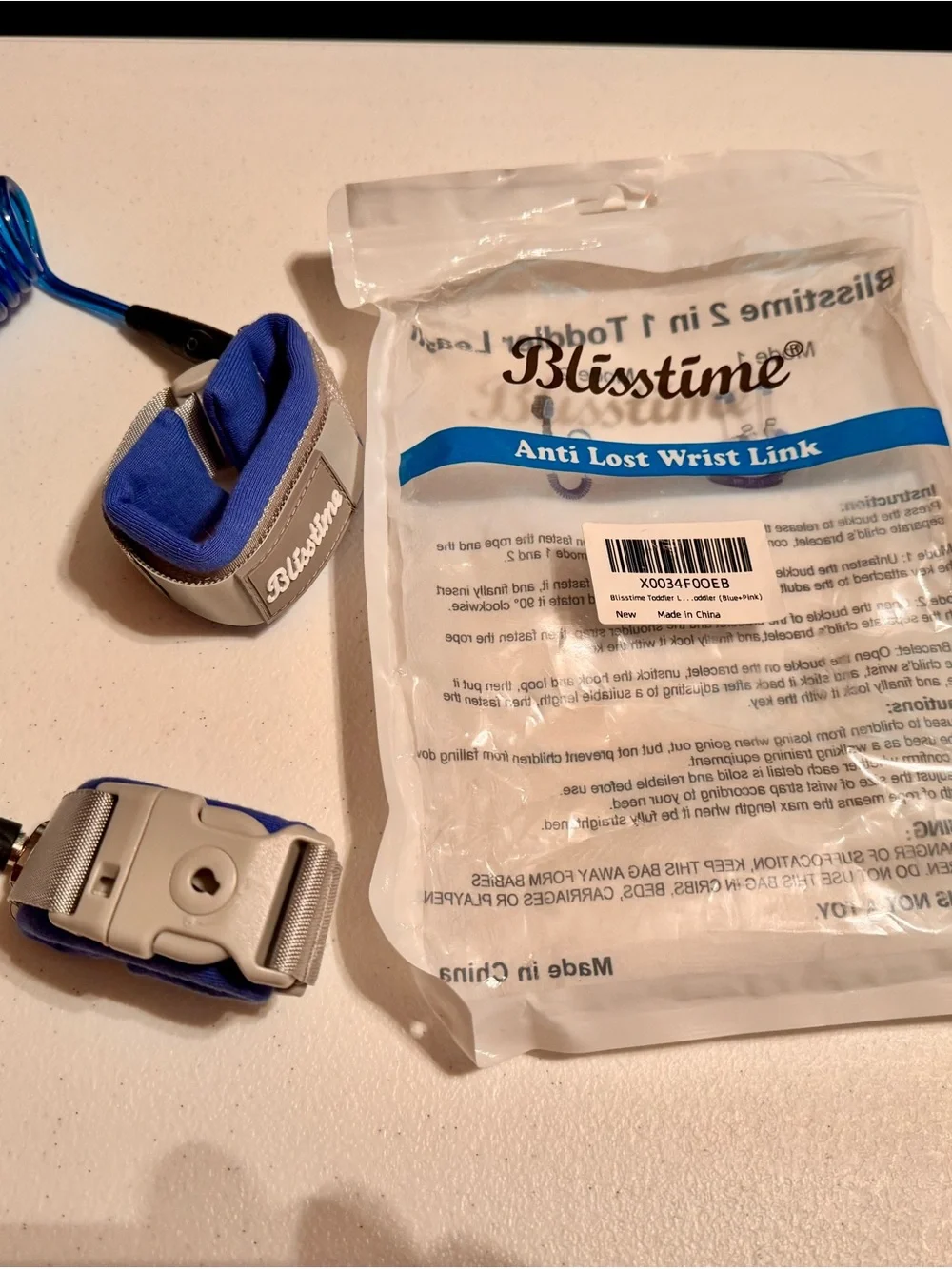 Bliss Blue Coiled Anti-Lost Wrist Link with Gray Buckles
